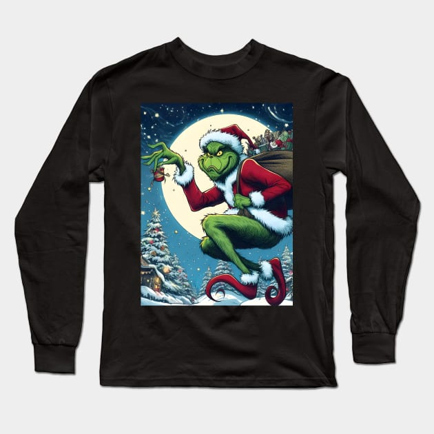 Whimsical Holidays: Grinch-Inspired Artwork and Festive Delights Long Sleeve T-Shirt by insaneLEDP